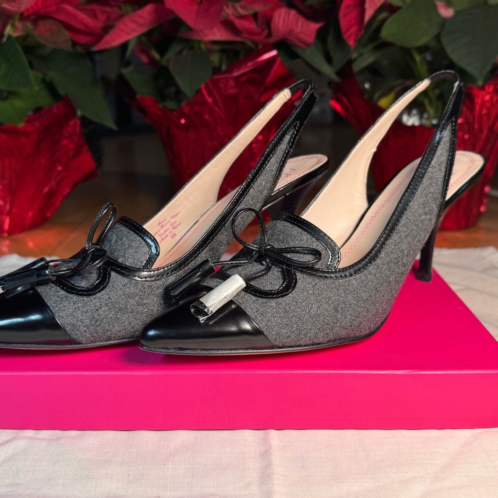 Tracy Reese Gray and Black Heels with Pointed Toe and Lace Detail